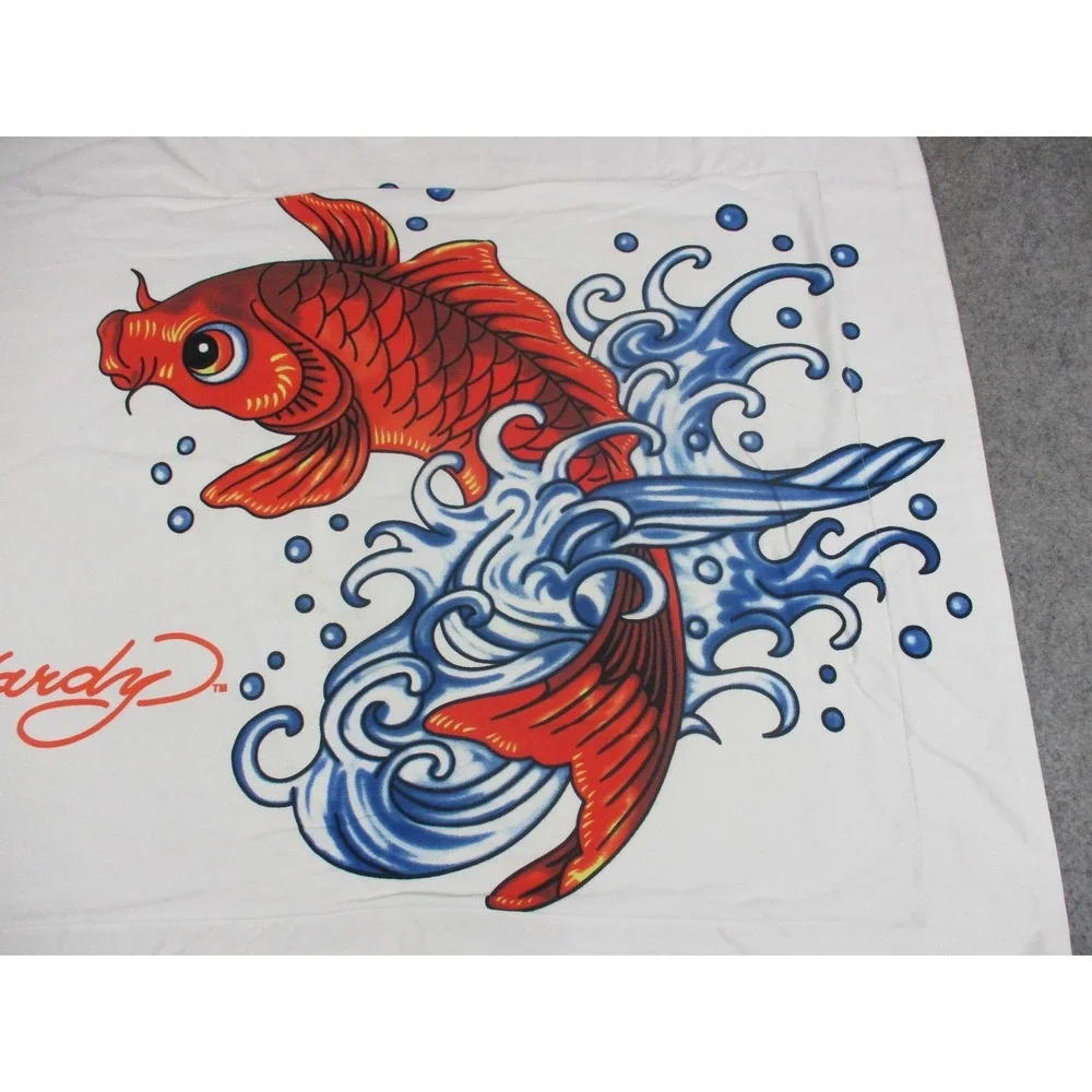 Ed Hardy Pillowcase White Orange Koi Fish Graphic Pop Art Home Decor Y2K 20x26